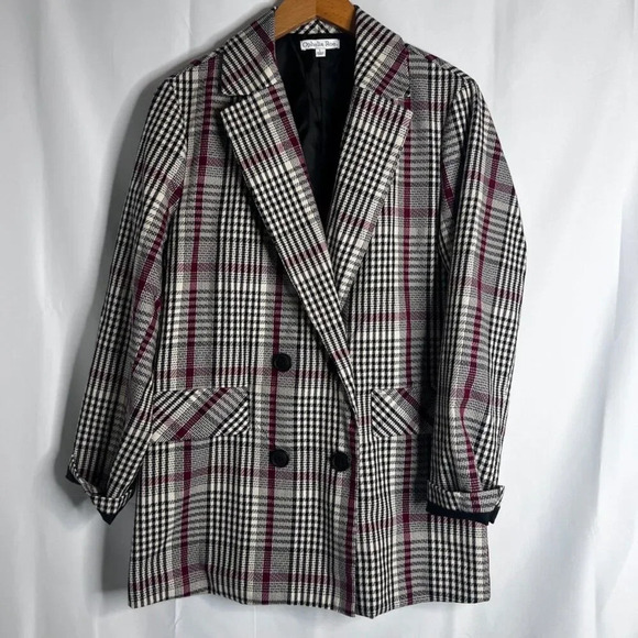 Ophelia Roe Black Red White Plaid Double Breasted Blazer Jacket Size Large - Picture 11 of 11